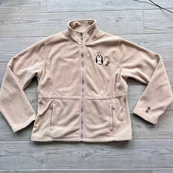 The Bradford Exchange Embroidered Beige Shih Tzu Dog Zip Up Fleece jacket Size L - Picture 1 of 12